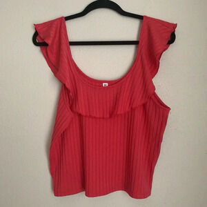 BP coral ruffle scoop neck cropped top